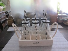 Vonshef 6 GLASS BOTTLES & Wooden Crate with Handles for Juice, Smoothies Etc