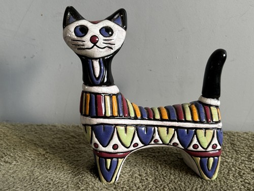 Colourful pottery ceramic cat - pottery,