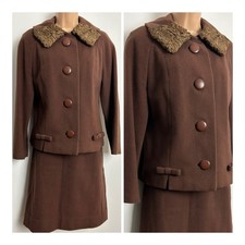Vintage Late 1940's CRAYSON Brown Wool & Camel Hair Skirt Suit Size 6-8