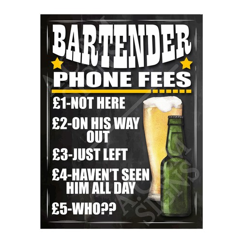 Metal sign plaque bartender - sign,