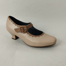 Hotter Mary Jane Shoes Womens 5 EXF Nude Leather Low Heels Smart Dance Wide