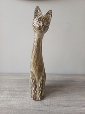 13in Tall Hand Carved Wooden Cat Figurine