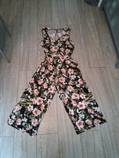 M&Co Floral wide leg jumpsuit pink green black white stretch holiday 16