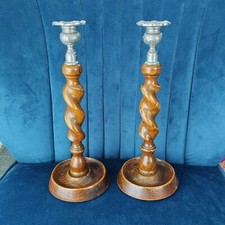 Pair Barley Twist Wooden Candlestick Holders