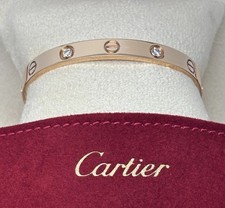 Cartier Diamond Love Bangle Ladies Bracelet Size 15 18ct Rose Gold Box & Papers