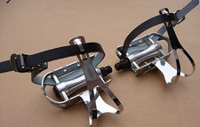 Retro Pedals & Steel Toe Clips & Leather Straps Bicycle Vintage Sports Bike 