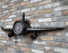 Large Metal Aeroplane Wall Clock – Vintage Industrial Aircraft Timepiece