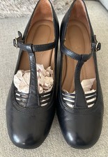 Hotter France Navy Blue Leather Shoes Vintage Flapper Dance Size UK 6 STD