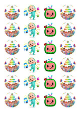 24 x PRECUT Cocomelon Themed Edible Premium Wafer Card Stand Up Cupcake Toppers