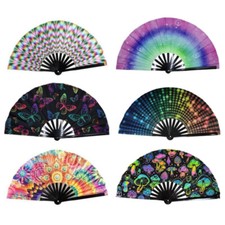 Large Folded Hand Fan Colorful Rainbow UV Fluorescent Fan Festival Party Decor