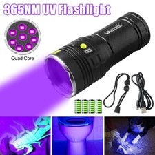 160W 365nm UV Light Blacklight LED Flashlight USB Rechargeable Inspection Torch