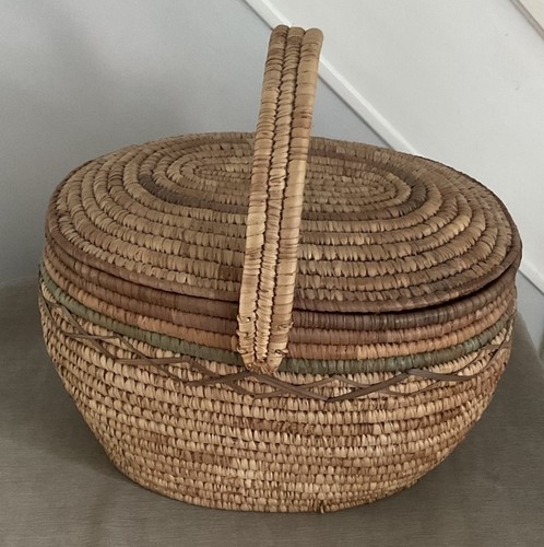 Vintage lidded storage basket - vintage,