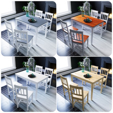 4 Colours Dining Table and 4 Chairs Set Classic Solid Wooden Kitchen Furniture