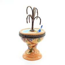 Vintage Limoges enamel Trinket Pill Case fountain bird Design F/S from Japan