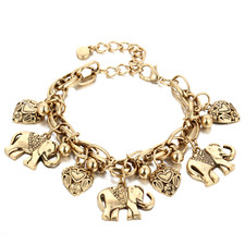 Retro Fashion Vintage Elephant Heart Bead Dangle Charm Pendant Chain Bracelet