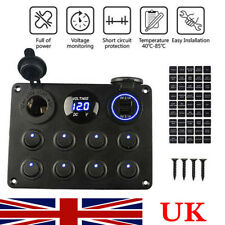 8 Gang LED Light Switch Control Panel Camper Van RV Voltmeter 12V 2 USB Charger