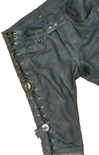 RARE BIKER GEARBOX CLASSIC BLACK LEATHER RETRO JEANS WITH SIDE LACES W 34" L 31"