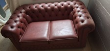 Chesterfield 2 Seater Modern Real Leather Ox Blood / Burgundy Red