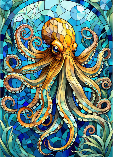 Sutinban stained glass octopus - glass,