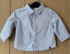 Jasper Conran Junior J white and blue long sleeve collared shirt. 3-6 months