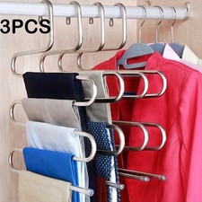 3X Space Saver Clothes Pants Trouser Hanger Multi Layer Storage Closet Organizer