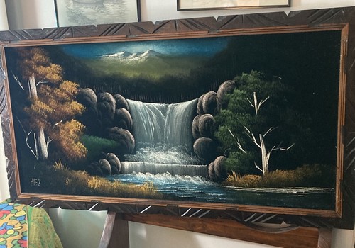 Large black velvet painting - black,