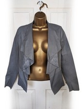 ZARA BASIC Grey Faux Leather Waterfall Cropped Open Jacket, Size S 8 - VGC
