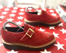 558/16 Ladys NEW Red Suede Sz4 Ruper Sanderson/George Cox Pointed Monk Creepers