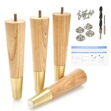 Furniture Legs Set of 4, Premium 8 inch Ash Wood Gold Couch Replacement Feet