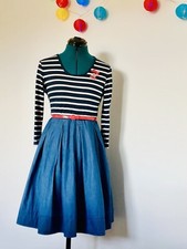Aye Aye Skipper Seasalt Cornwall Nautical Dress Sz 12 Boats Lottie Breton Stripe