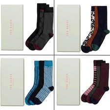 Ted Baker Mens Crew Socks Cotton Rich Designer Gift Set Sock 3 Pairs One Size