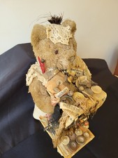 Vintage-Inspired Textile Art Teddy Bear Mixed Media–One-of-a-Kind Handmade Piece