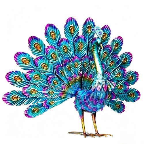 Metal peacock statue vibrant - metal,