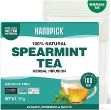 HANDPICK, Spearmint Tea Bags (100 Count) Non-GMO, 100% Pure Spearmint Leaf Tea B