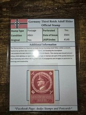 Germany Nazi Third Reich WWII Hitler Official Postage stamp 1944