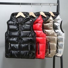 New Mens Puffer Quilted Hooded Waistcoat Metallic Shiny Gilet Bubble Jacket Coat
