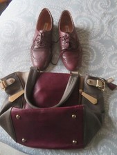 Dune Linfords SO2 Burgundy Leather flat shoe size 5 & Bag Bundle