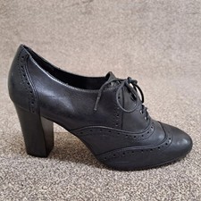 Next Booties Black 41 UK 7 Leather Brogue 3" Block Heel Lace Up