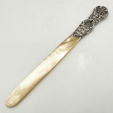 VICTORIAN LETTER OPENER STERLING SILVER MoP BIRMINGHAM 1896 LEVI & SALAMAN
