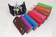 New Ladies Men Colour Leather Keychain Pouch Bag Wallet Case Key Holder 