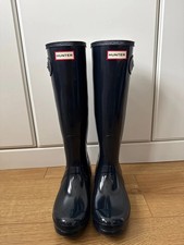 Hunter Original Tall Gloss Wellington Boots in Navy - UK Size 7 - New