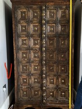 Antique Indian Wardrobe Carving and Brass Accents Circa 1900 Very Good Condition