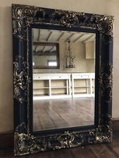 Statement Large Overmantle Ornate French Black Gold WOODEN Mirror Hand Finished!