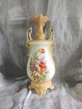 Antique GB&C Austria Victorian Edwardian Mantle Vase Blush Poppies Hand Painted 