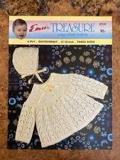 Baby Knitting Patterns 4 ply Matinee Coat & Hat 17-19” Emu 8539