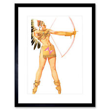 Sexy Native American Girl Bow Arrow Pin Up Framed Print Picture Mount 12x16 Inch