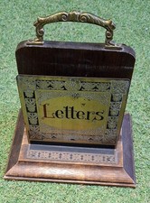 Original Antique Art Nouveau Oak Brass Letter Rack c1910  Arts and crafts Deco
