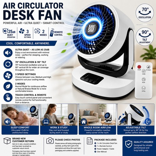 Air circulator desk fan 25db - air,
