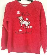 Cosy Winter Wonderland Sequin Unicorn Fluffy Red Pyjama Set Xmas Poof New York