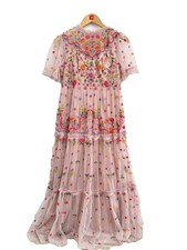 Coast Petite Embroidered Maxi Dress Blush Pink Floral Mesh Fit & Flare UK 10